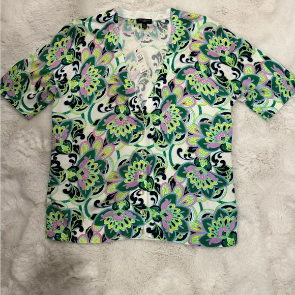 NWT TALBOTS KELLY BLOOMING PAISLEY FULL NEEDLE CARDIGAN Sz: Mp - Picture 2 of 11